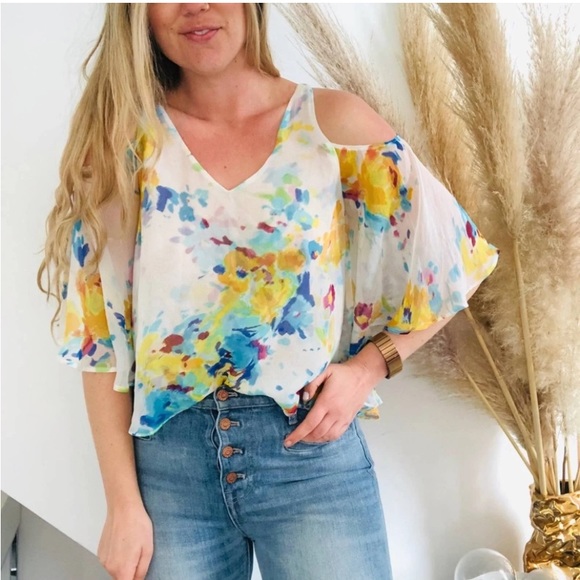 Anthro Maeve 100% Silk Watercolor Floral Cold Shoulder Tank Blouse Top - Picture 3 of 12